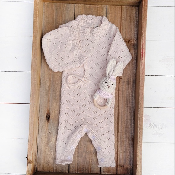 Grace Knitted Romper with bonnet - Picture 1 of 2